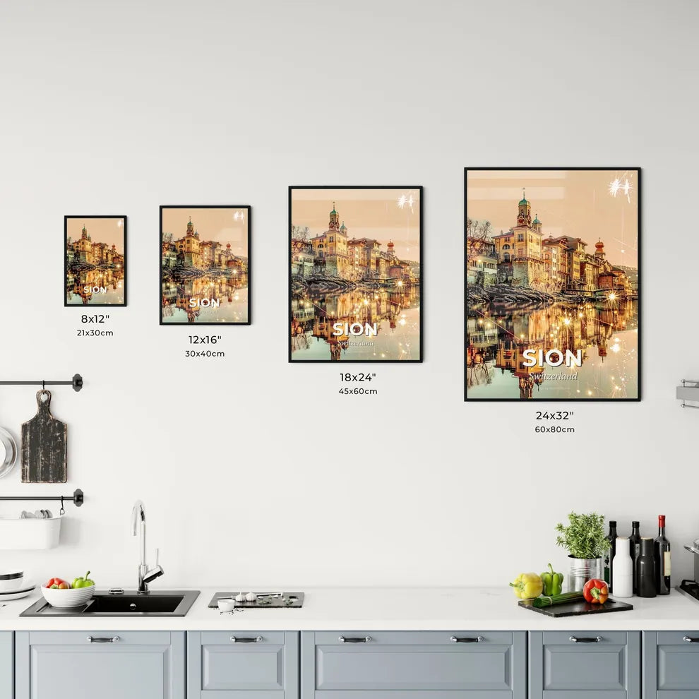 Sion: City Skyline Architecture Poster with Sparkles Office Art