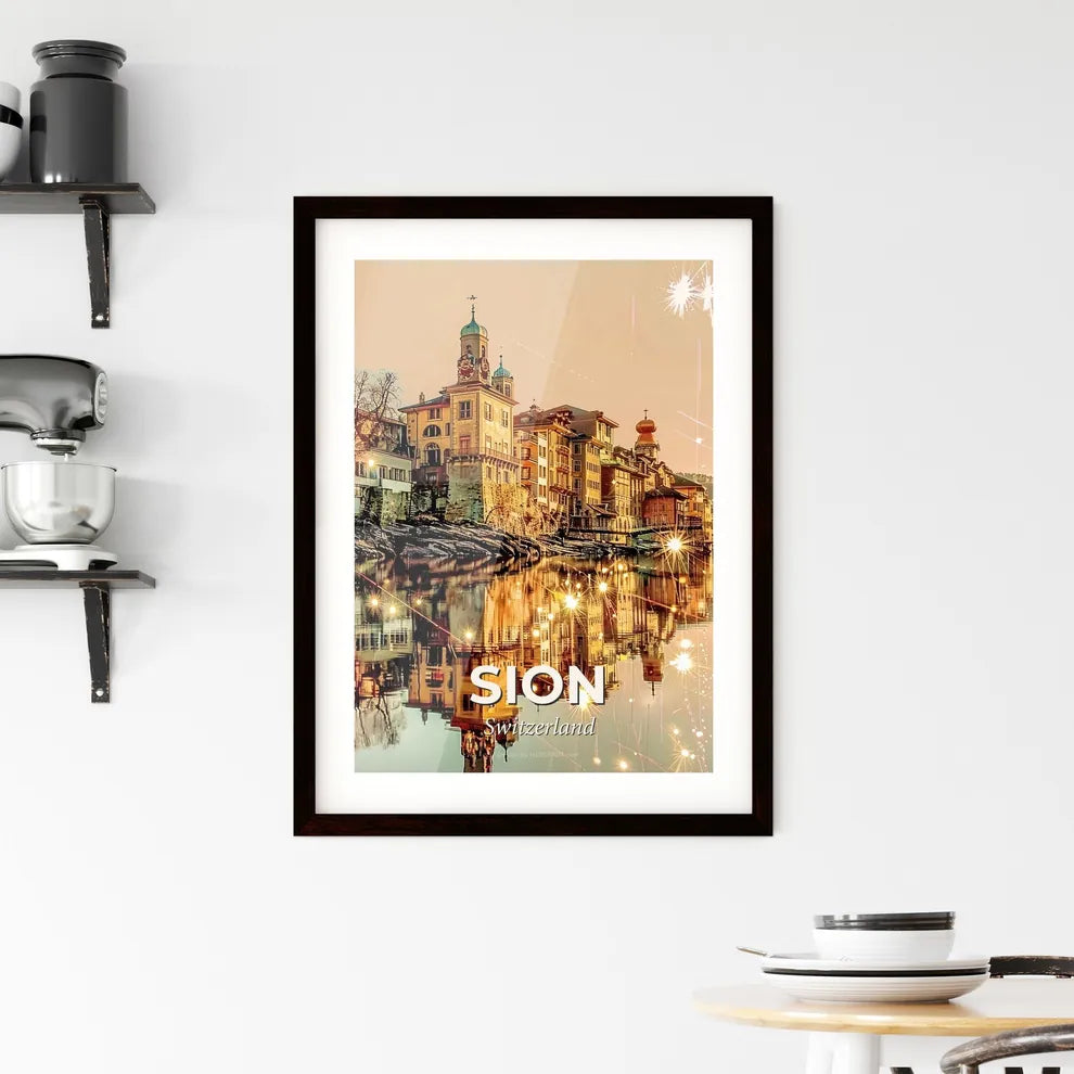 Sion: City Skyline Architecture Poster with Sparkles Framed Print