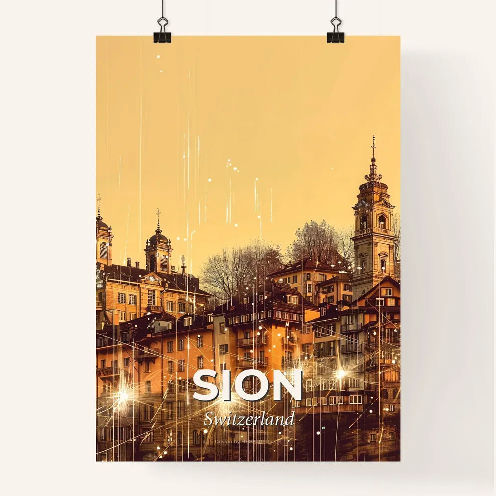 Sion City Skyline Swiss Architecture Canvas Art Poster