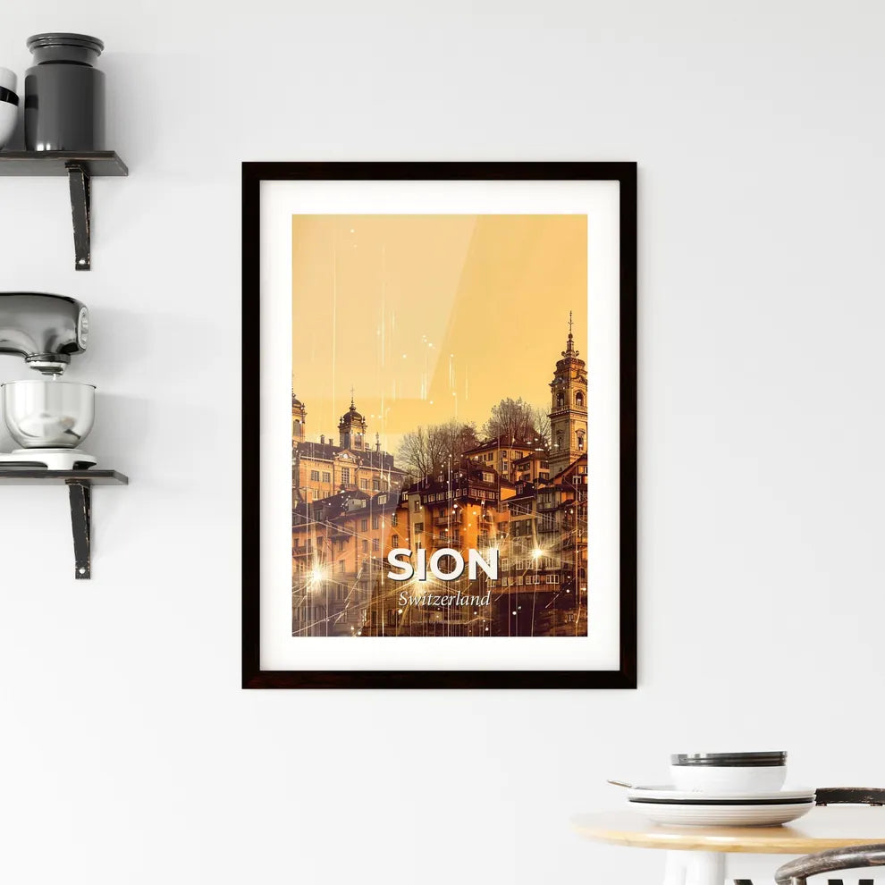 Sion City Skyline Swiss Architecture Canvas Art Framed Print