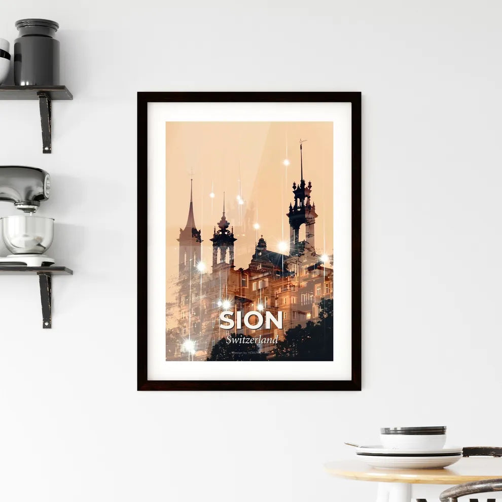 Sion Skyline Double Exposure Art Poster Framed Print