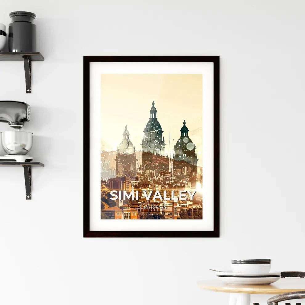 Simi Valley City Skyline Double Exposure Poster Art Framed Print