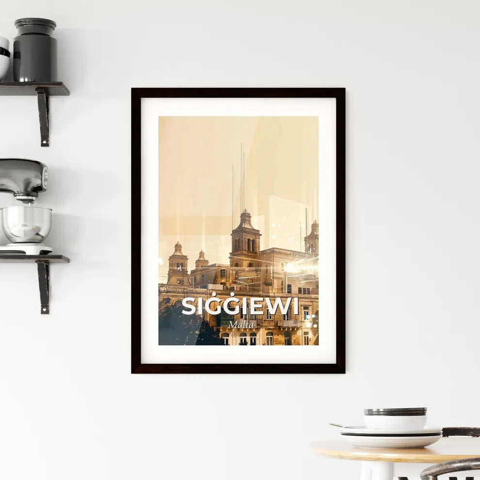 Siggiewi City Skyline Double Exposure Poster Art Framed Print