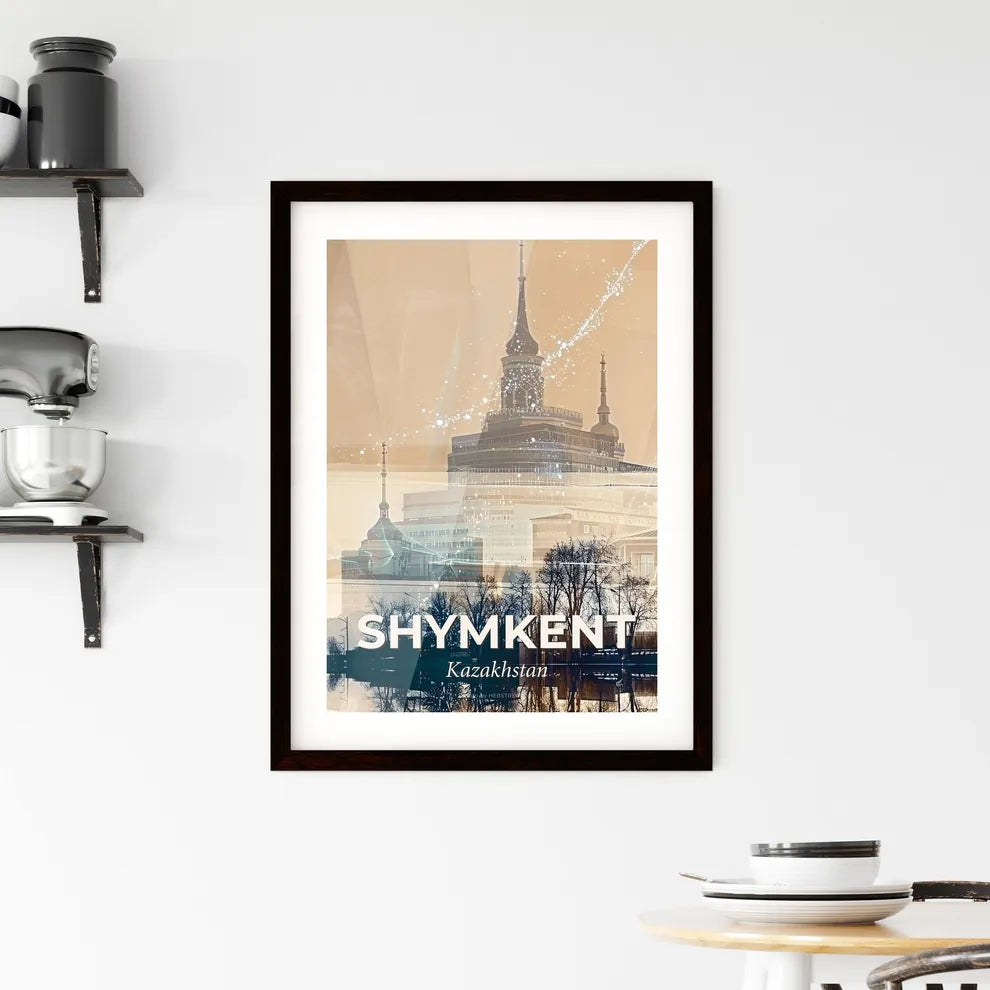 Shymkent Cityscape Composite Art Poster Framed Print