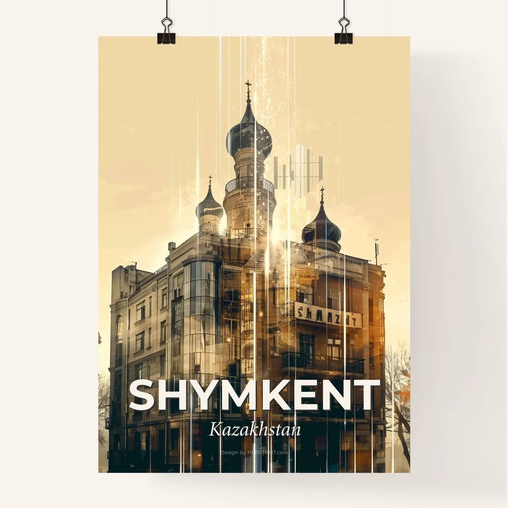 Shymkent City Skyline: A Shimmering Collage Poster