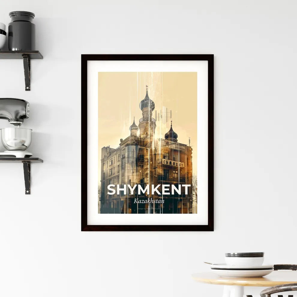 Shymkent City Skyline: A Shimmering Collage Framed Print