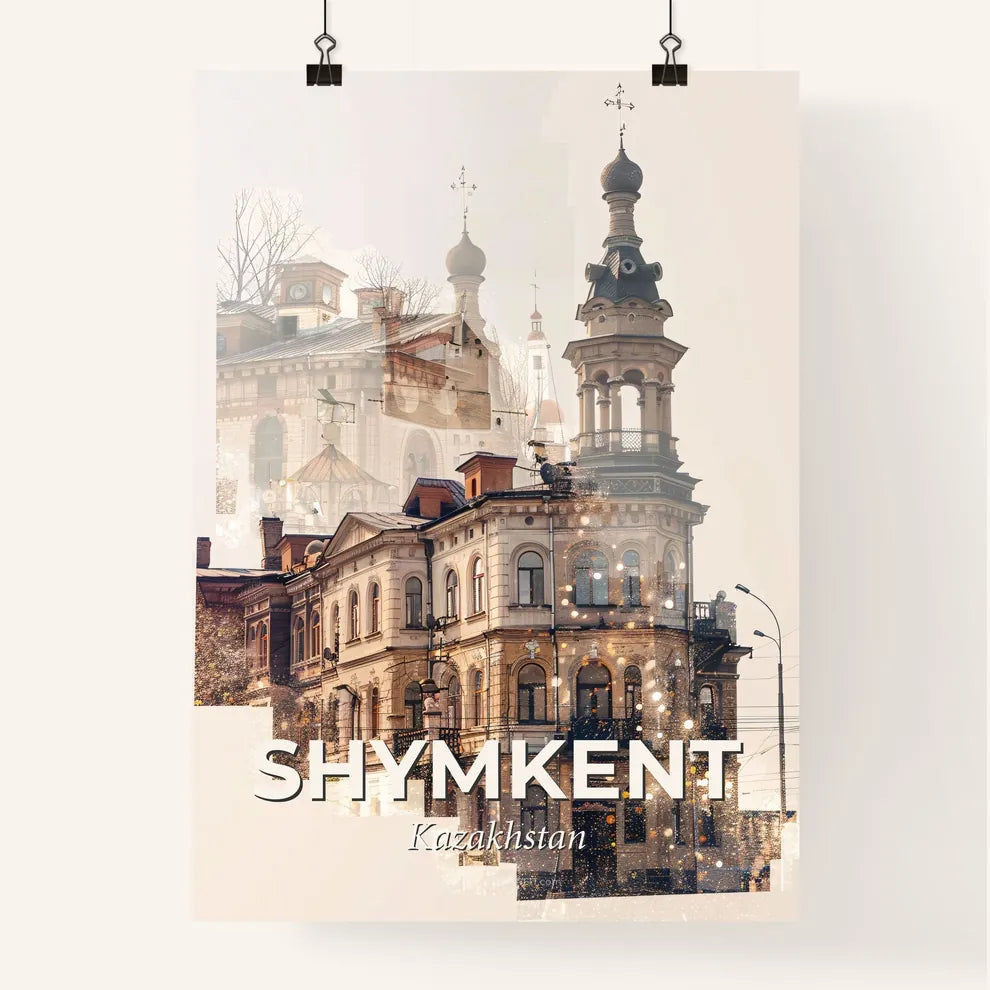 Shymkent Double Exposure Skyline Poster Poster