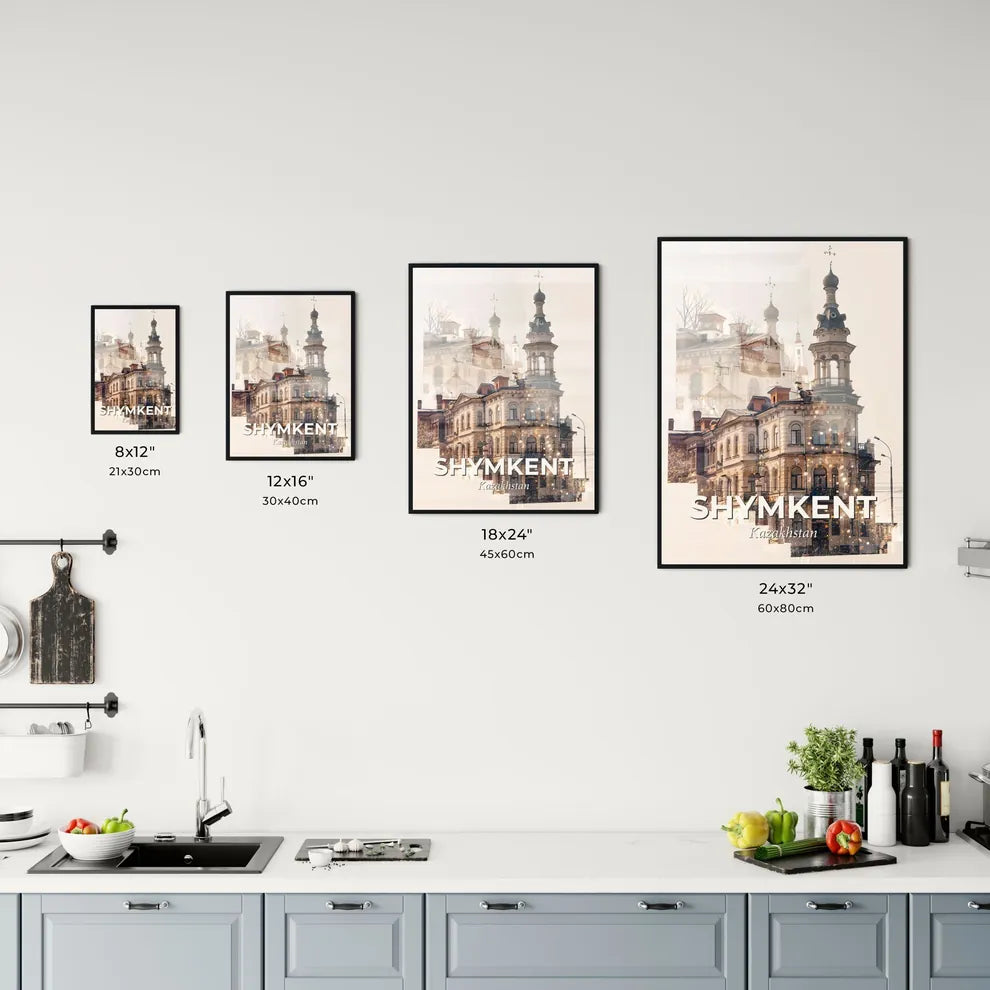 Shymkent Double Exposure Skyline Poster Office Art