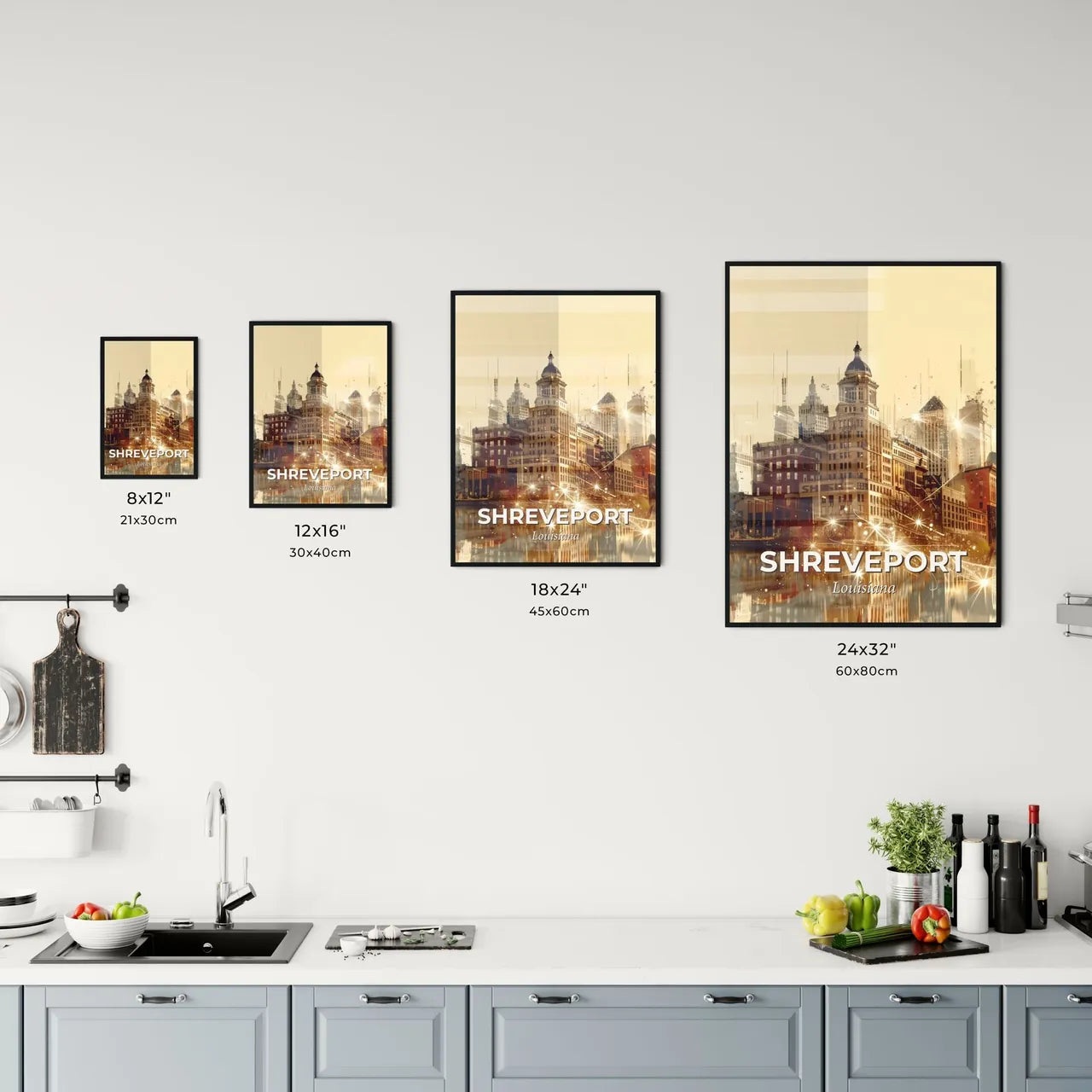 Shreveport City Skyline Double Exposure Art Poster Office Art