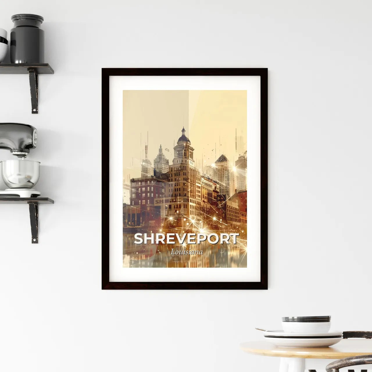 Shreveport City Skyline Double Exposure Art Poster Framed Print