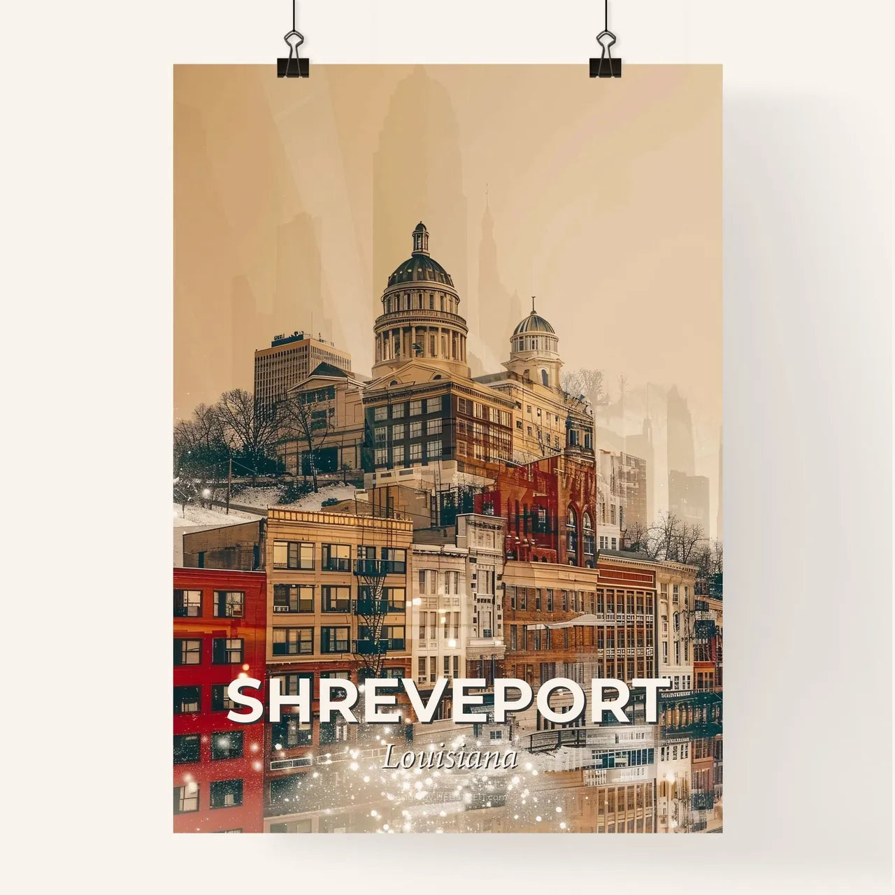 Shreveport Skyline Double Exposure Art Poster Poster