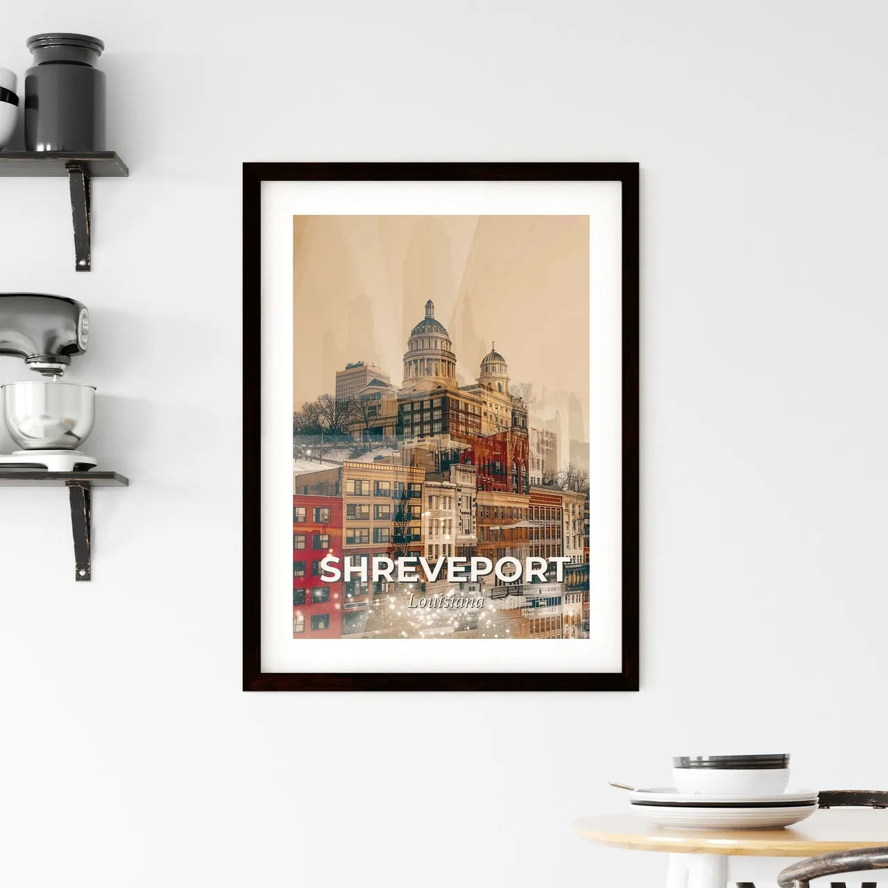 Shreveport Skyline Double Exposure Art Poster Framed Print
