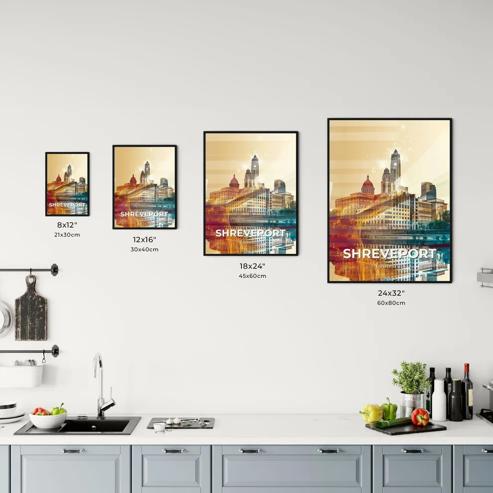Shreveport City Lights Skyline Poster Office Art