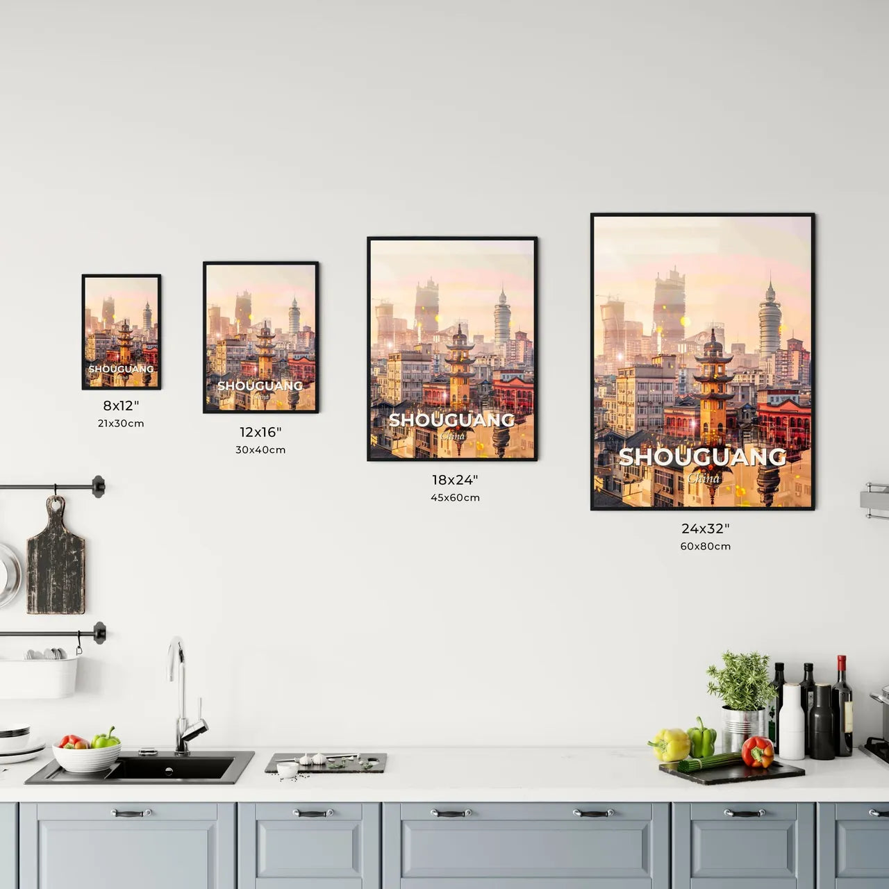 Shouguang China Skyline Double Exposure Art Poster Office Art
