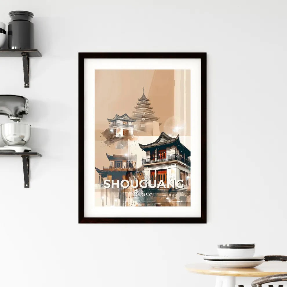 Shouguang Skyline Double Exposure Art Poster Framed Print