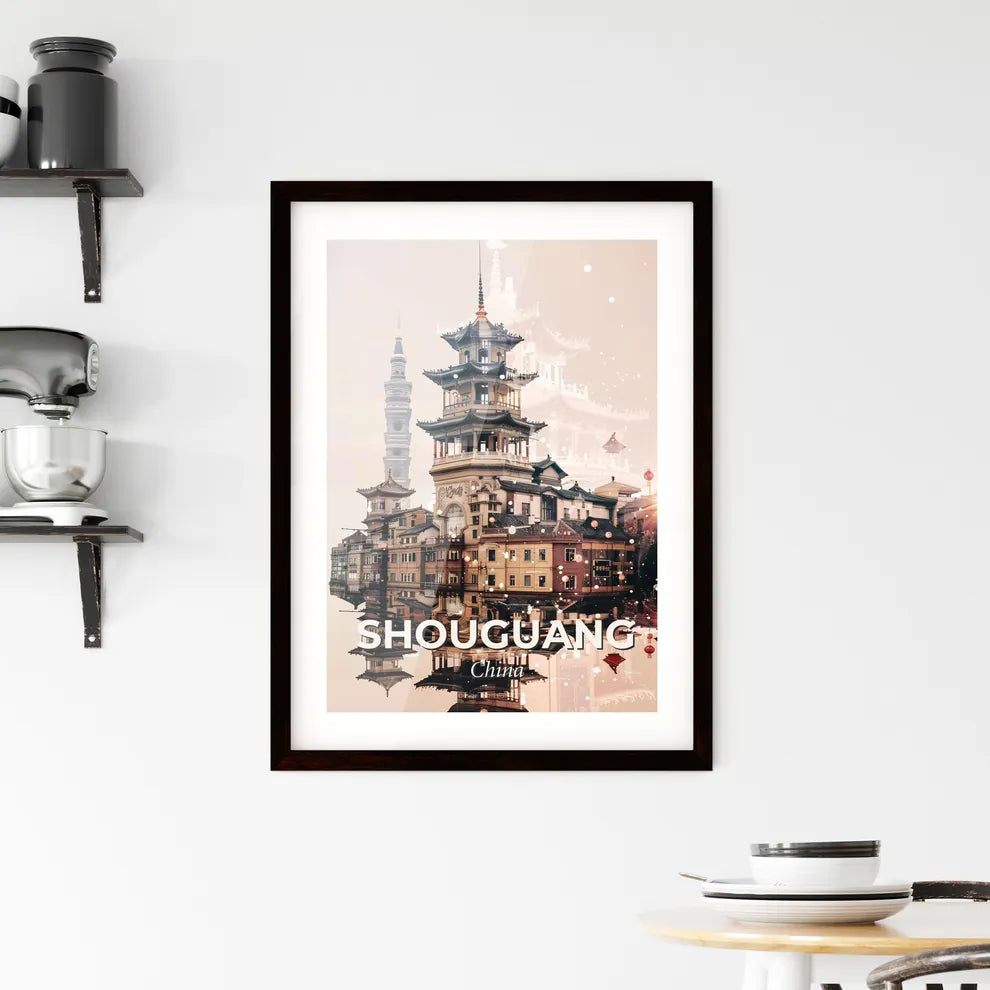 Shouguang City Lights Silhouettes Sparkle Poster Framed Print