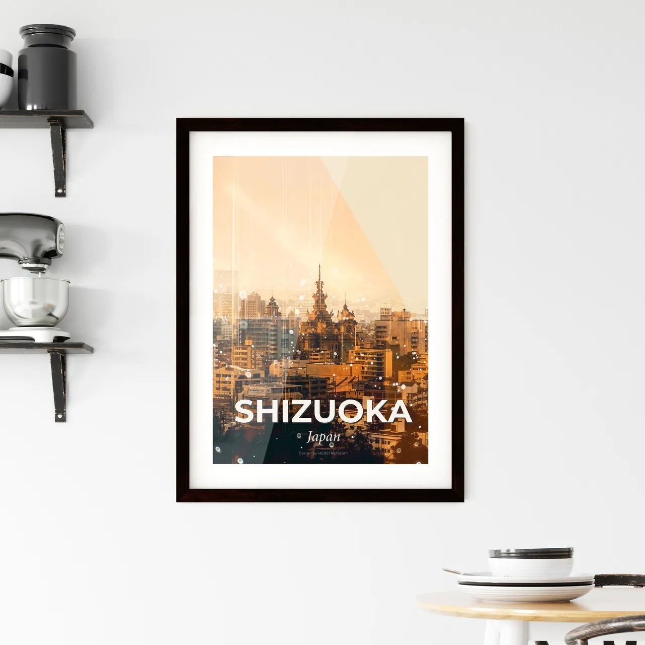 Shizuoka Skyline Double Exposure Composite Artwork Framed Print