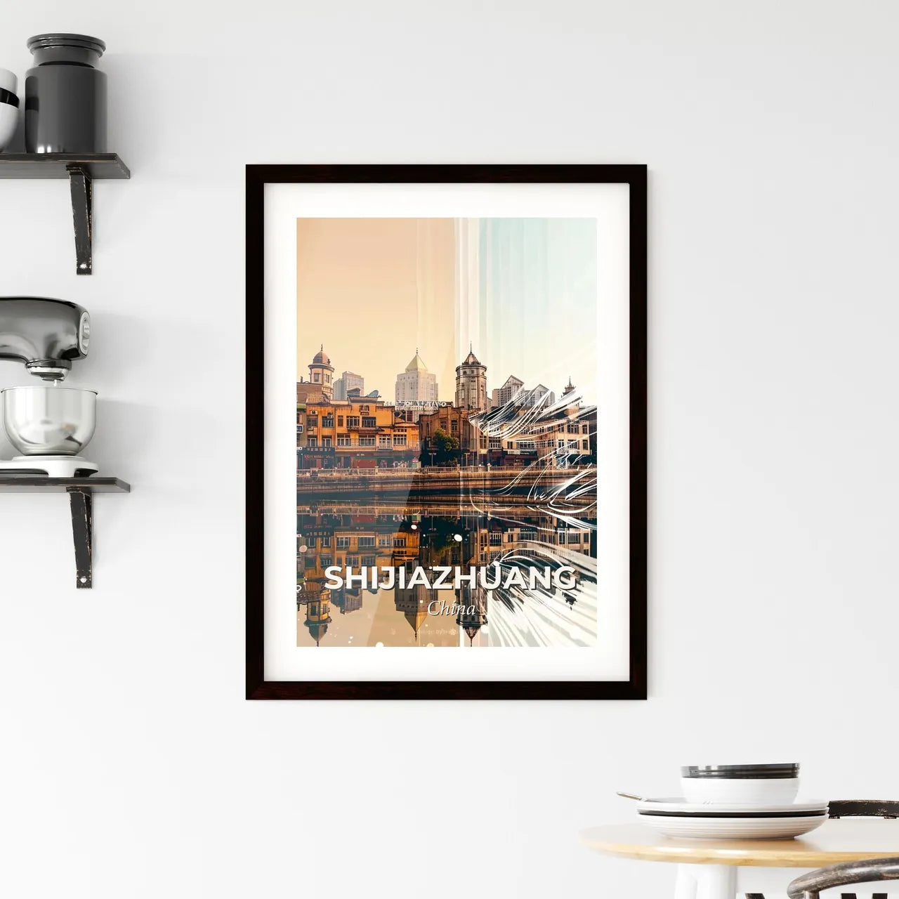 Shijiazhuang: Skyline Poster Art Sparkles Framed Print
