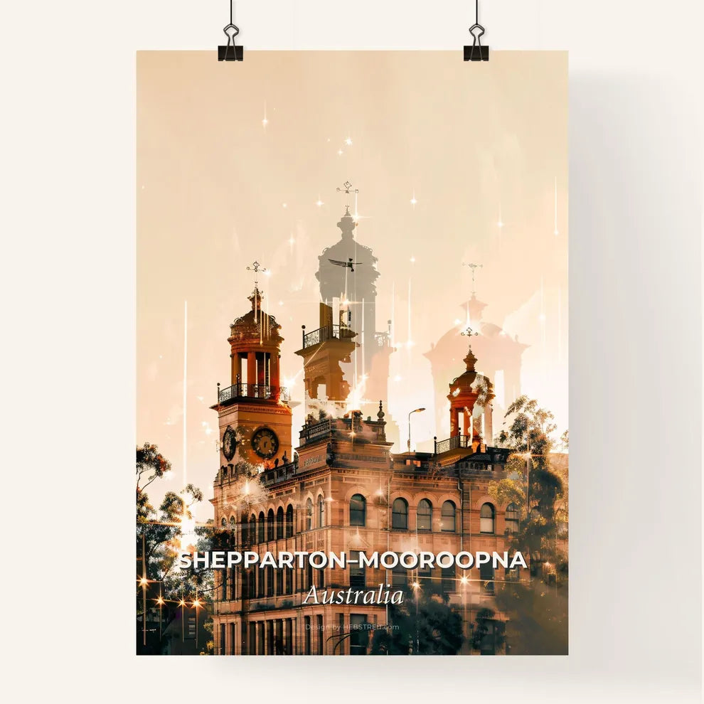 SheppartonMooroopna Skyline Double Exposure Composite Art Poster