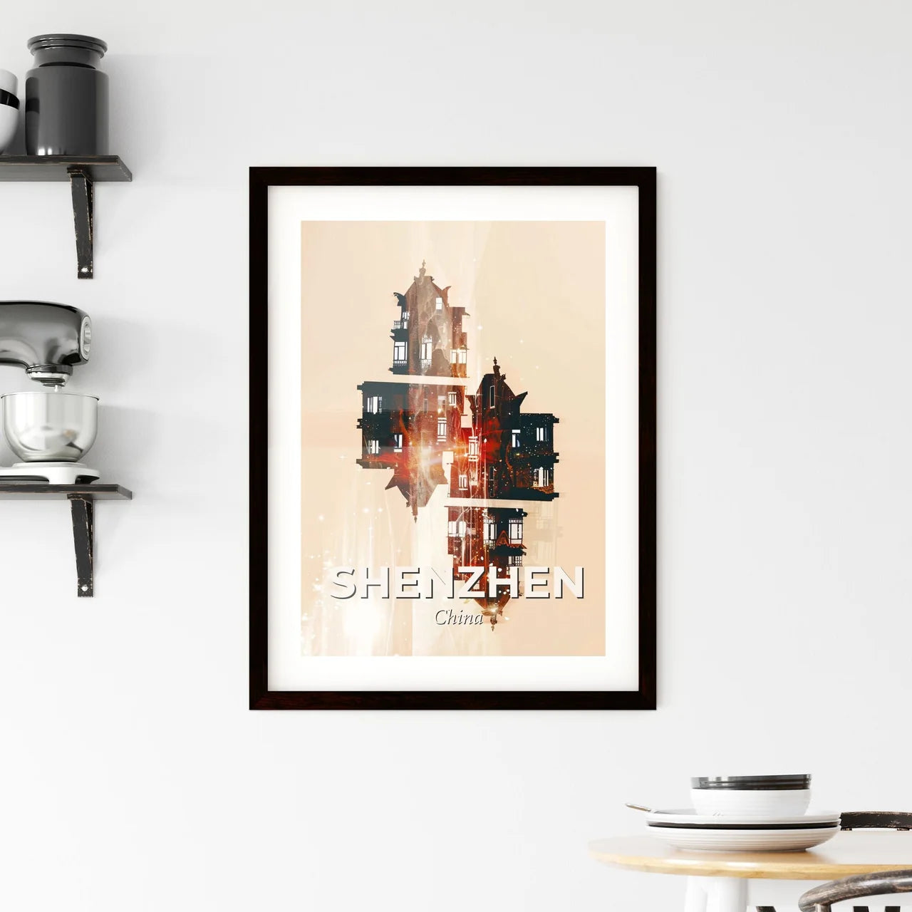 Shenzhen Skyline Double Exposure Composite Art Print Framed Print