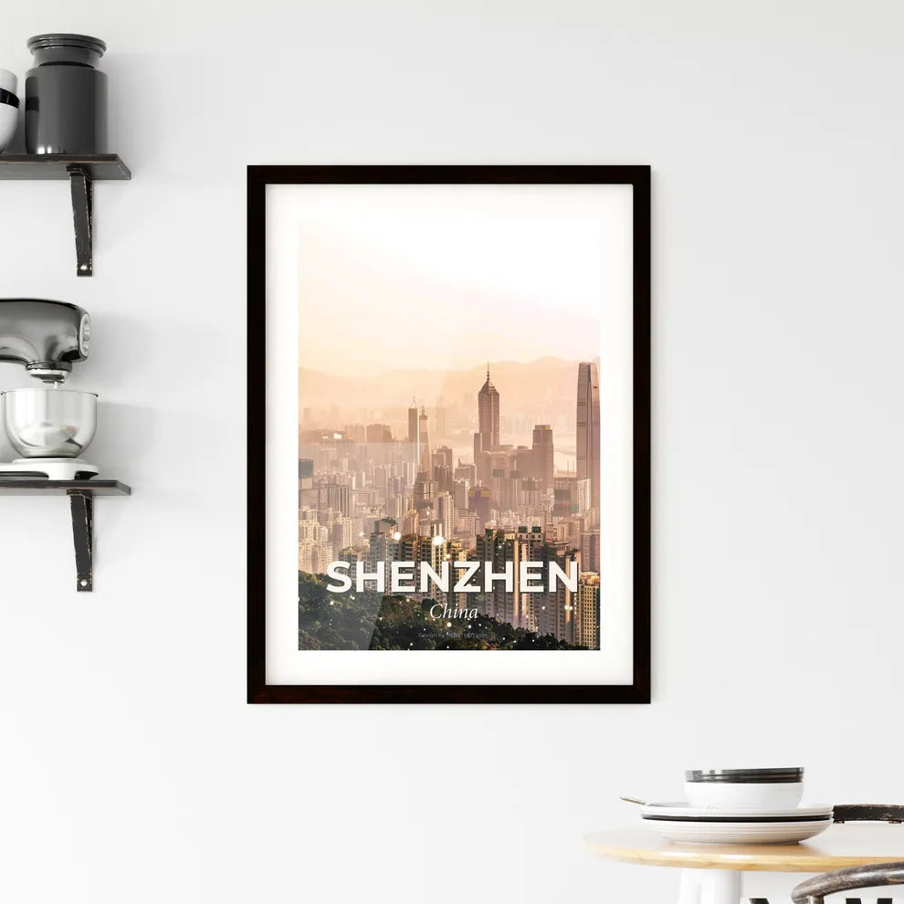 Shenzhen City Skyline Minimalism Architectural Icons Poster Framed Print