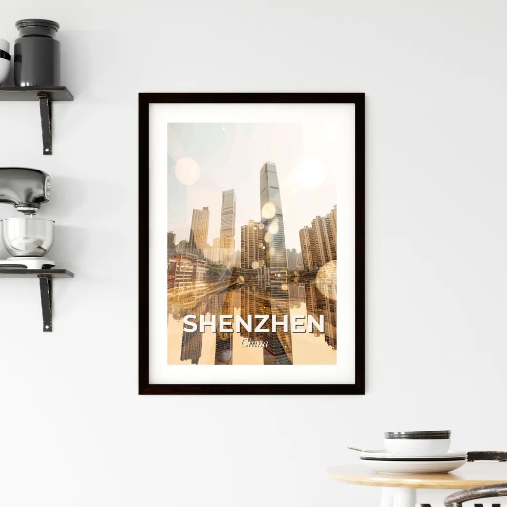Shenzhen Skyline Double Exposure Art Poster Framed Print