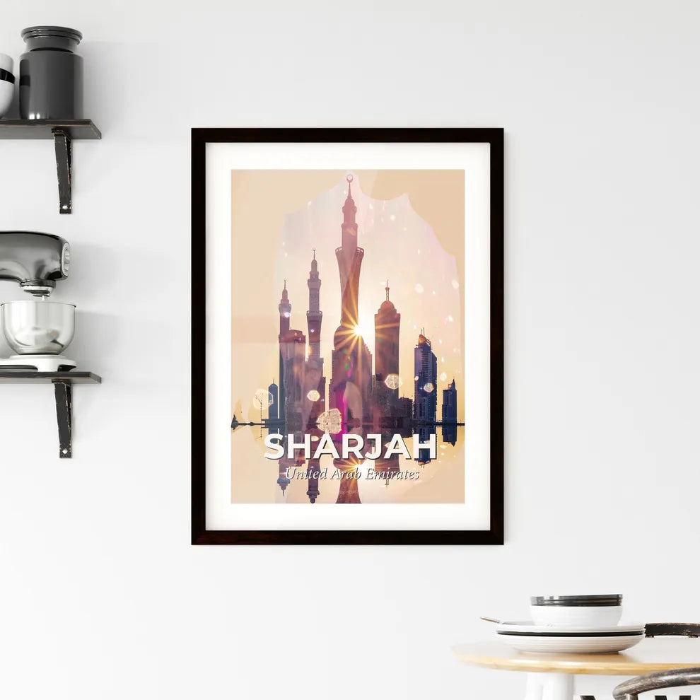 Sharjah Skyline Architecture Composite Art Poster Framed Print