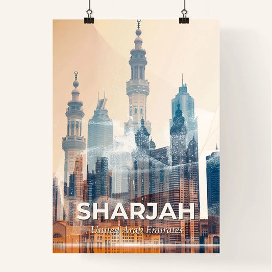 Sharjah Skyline Double Exposure Art At Night Poster