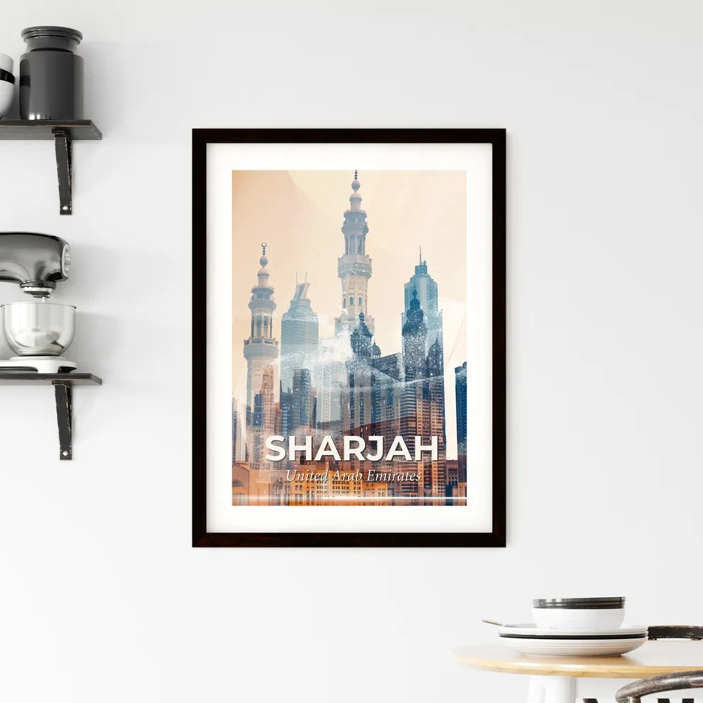 Sharjah Skyline Double Exposure Art At Night Framed Print