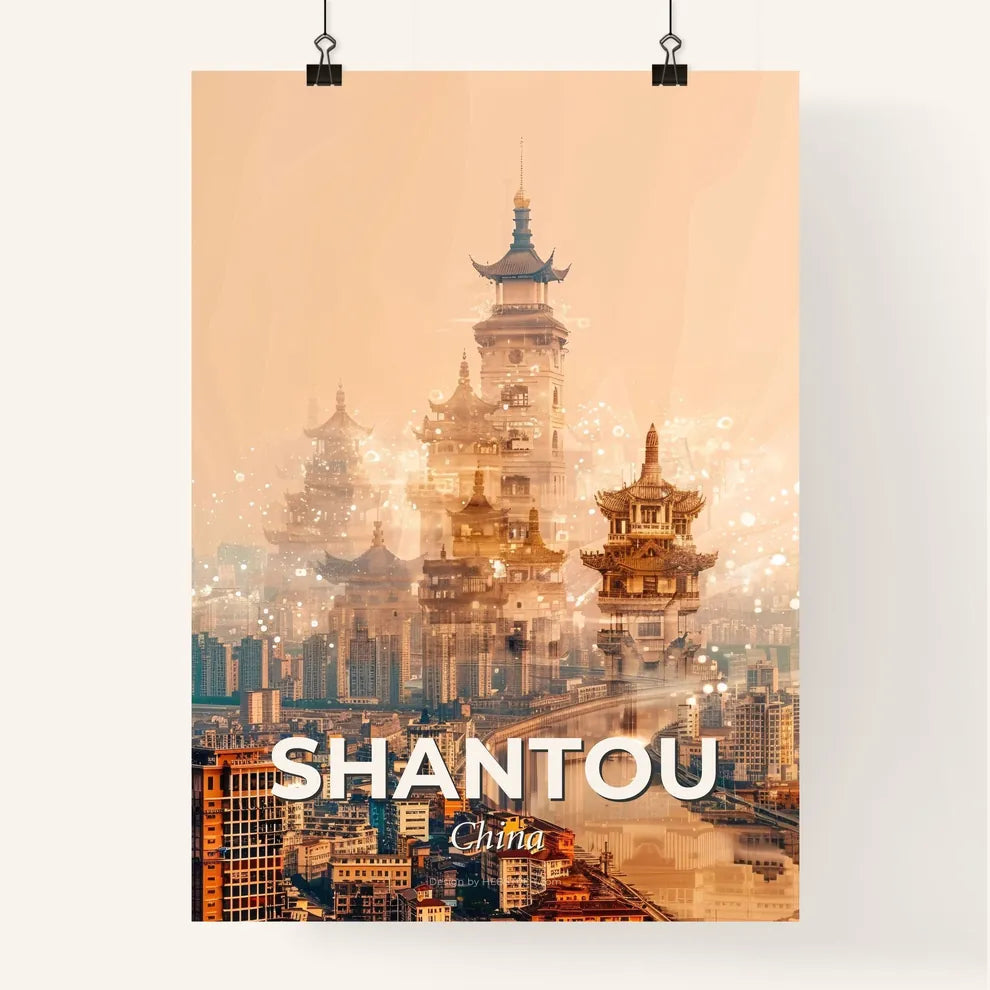 Shantou Skyline: Local Icons in Double Exposure Poster