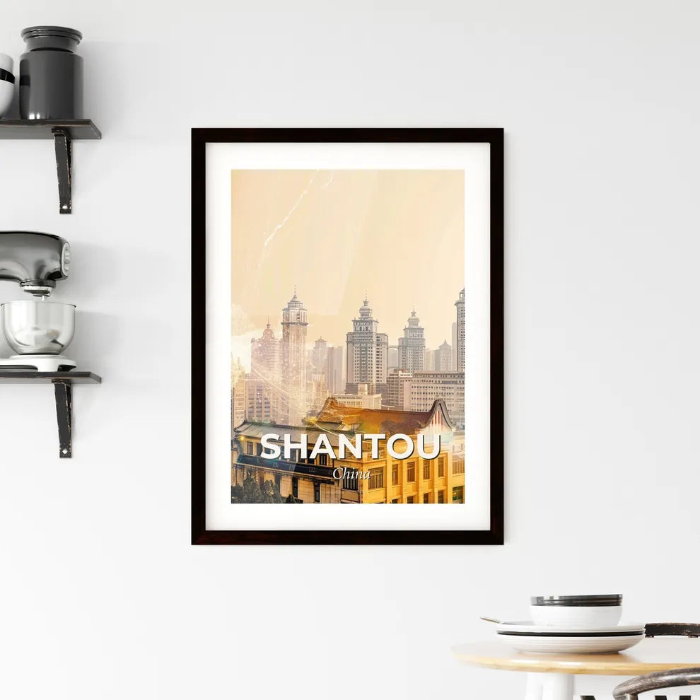 China Shantou City Skyline Double Exposure Framed Print