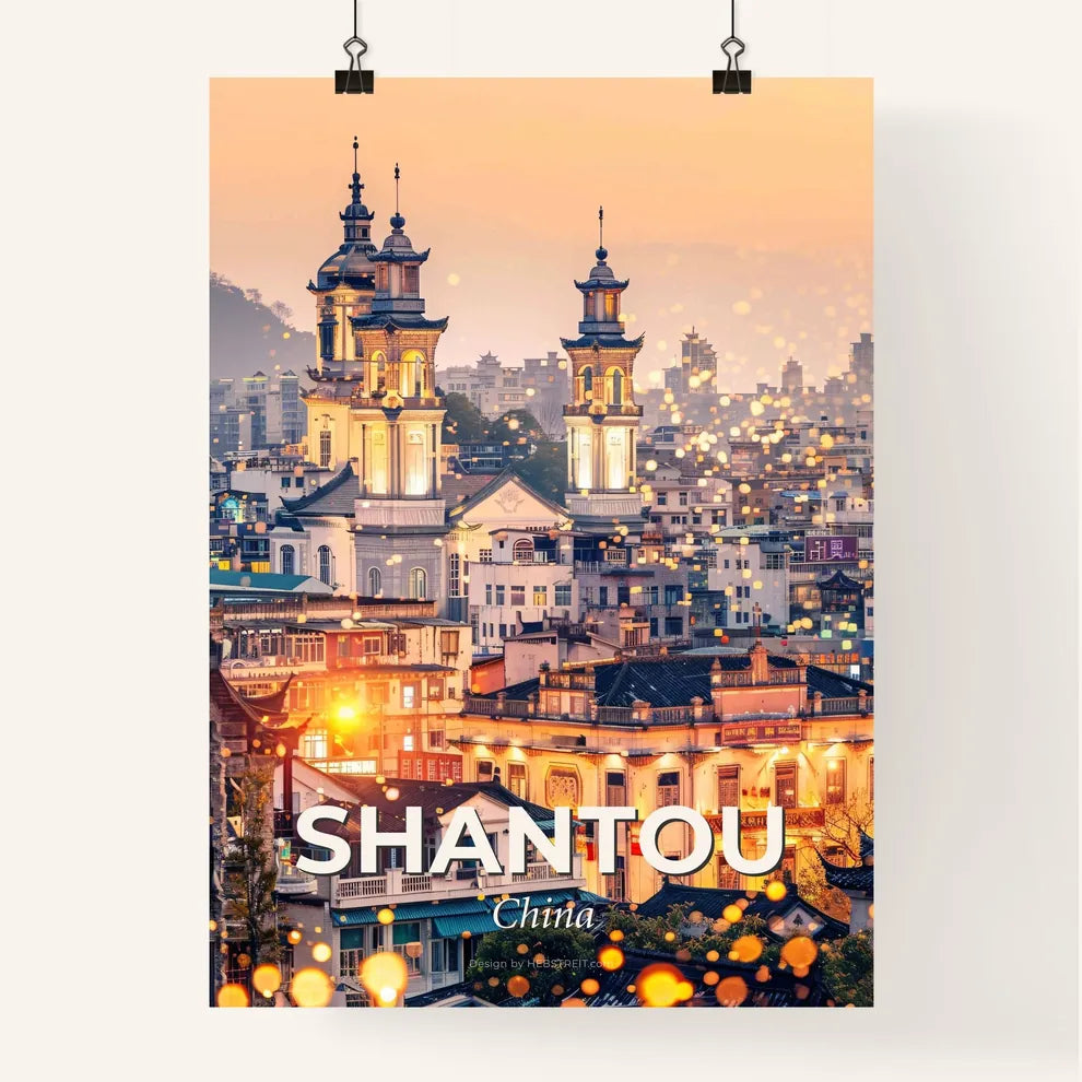 Shantou City Double Exposure Poster Skyline Sparkle Poster