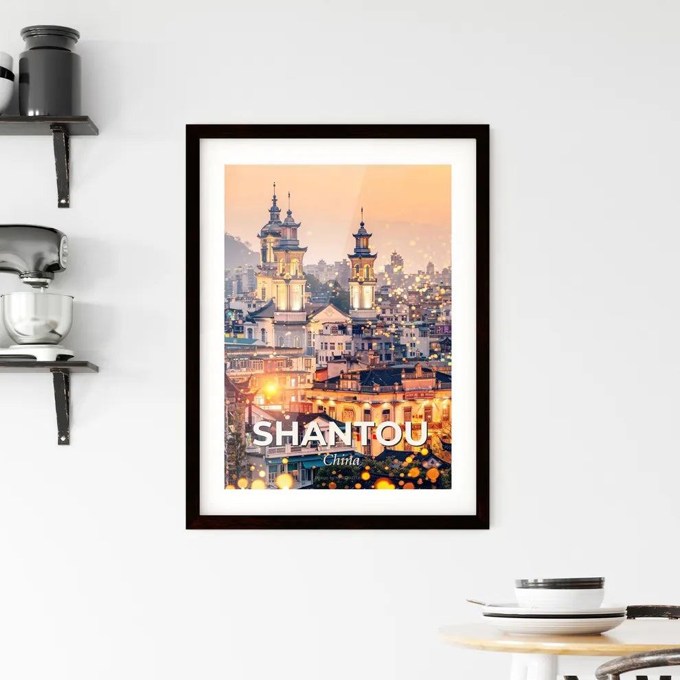 Shantou City Double Exposure Poster Skyline Sparkle Framed Print