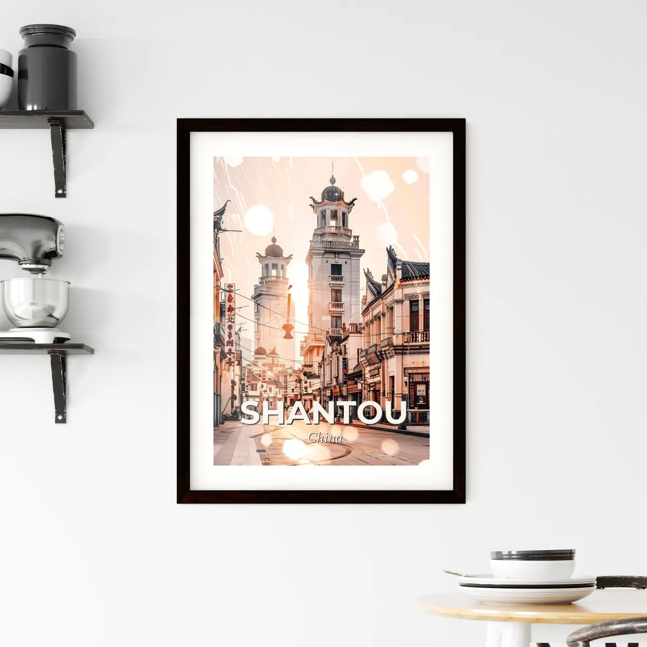 Shantou City Lightscape Double Exposure Poster Framed Print