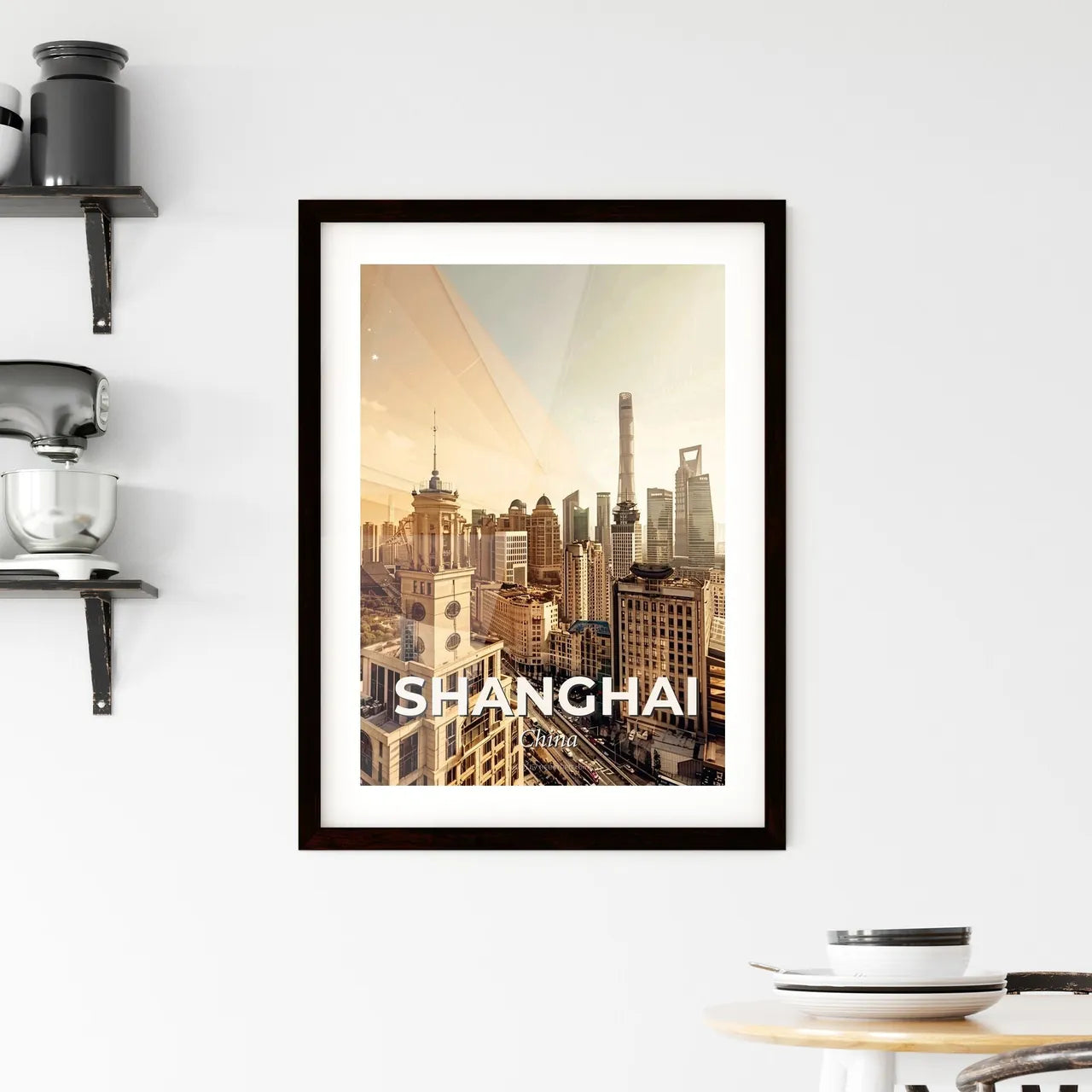 Shanghai Skyline Composite Art Cityscape Framed Print