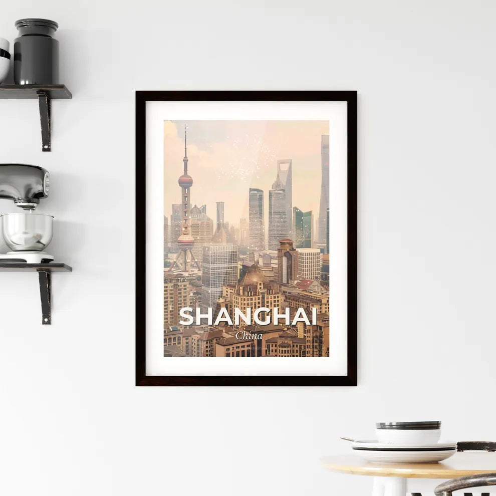 Shanghai Skyline Double Exposure Artwork Framed Print