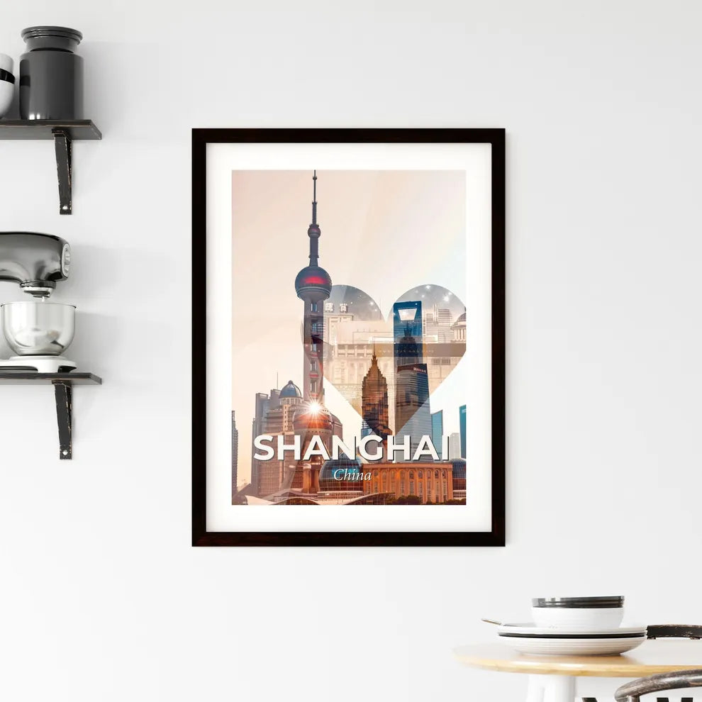 Shanghai City Icon Composite Fine Art Poster Framed Print