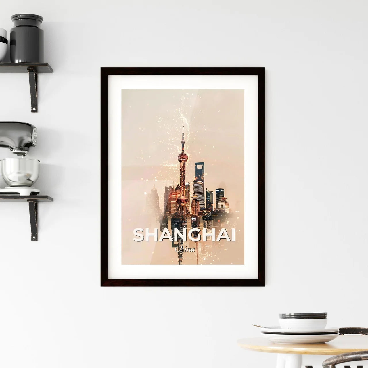 Shanghai Skyline Fusion Lights Framed Print