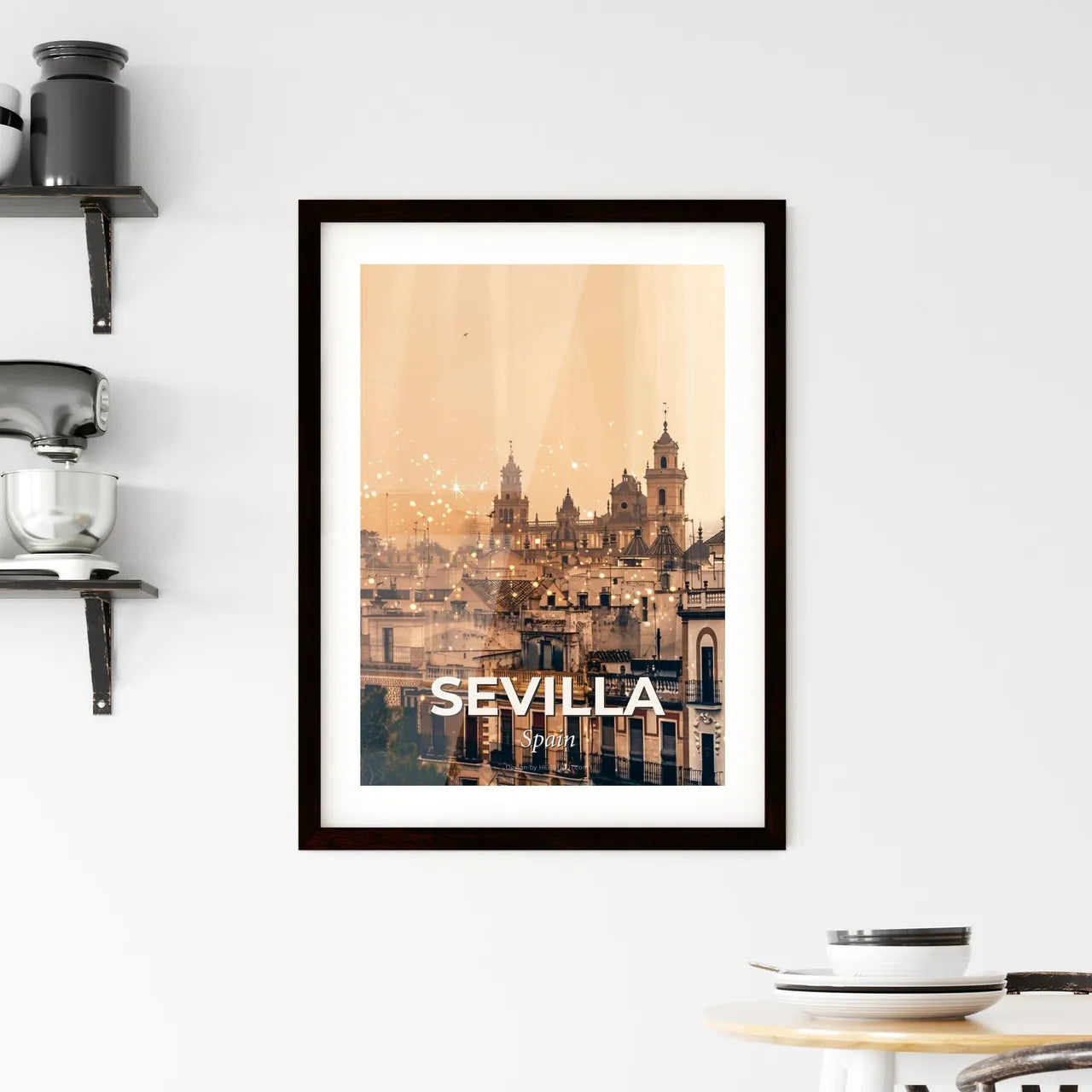 Sevilla Skyline Bright Sparkles Poster Framed Print