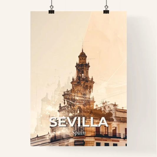Sevilla Skyline Double Exposure Architectural Art Poster