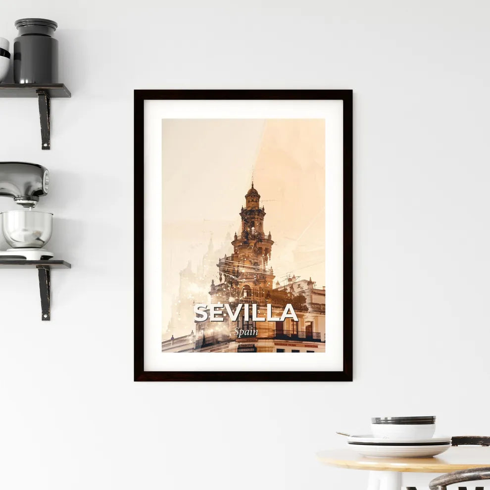 Sevilla Skyline Double Exposure Architectural Art Framed Print