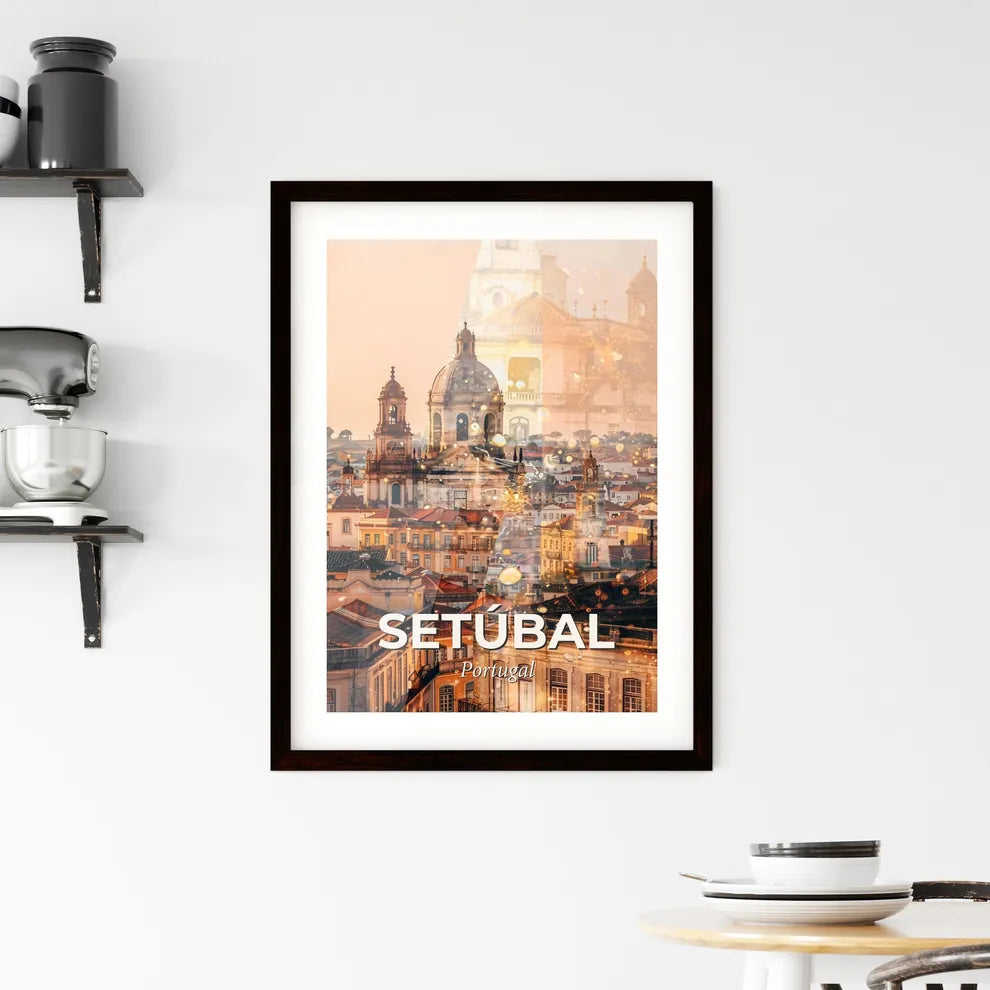 Setubal City Skyline Double Exposure Composite Art Framed Print