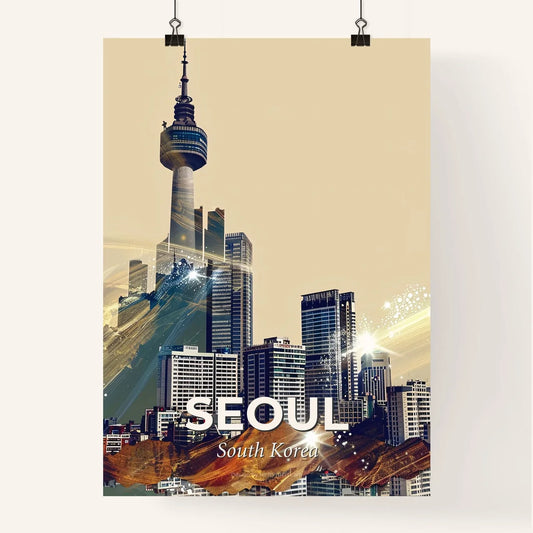 Seoul Skyline Double Exposure Beige Poster Art Poster