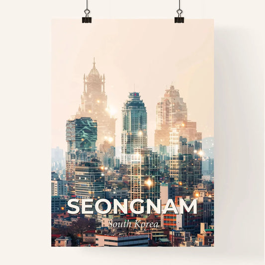 Seongnam Skyline Cityscape Sparkles Beige Poster