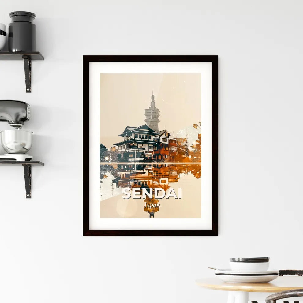 Sendai Skyline Double Exposure Composite Art Framed Print