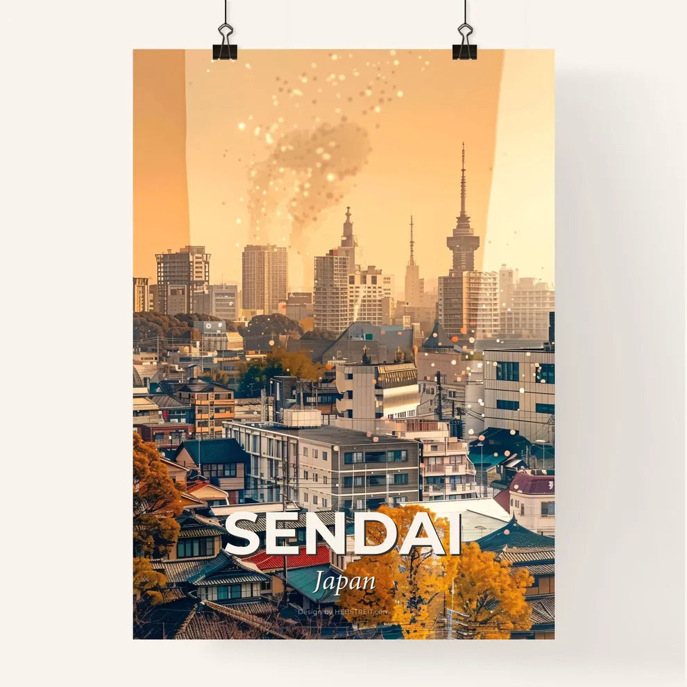 Sendai Skyline Composite Art Bright Beige Paper Poster