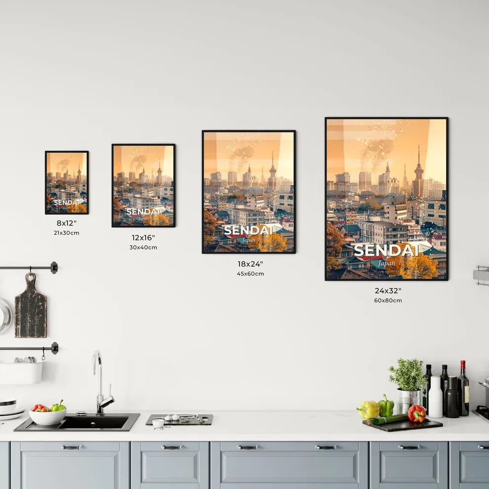 Sendai Skyline Composite Art Bright Beige Paper Office Art