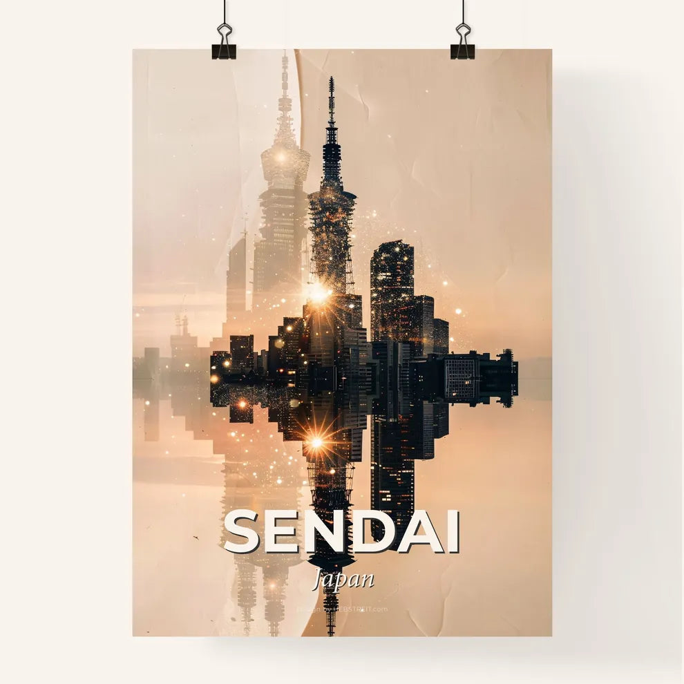 Sendai Skyline Double Exposure Art Poster Poster