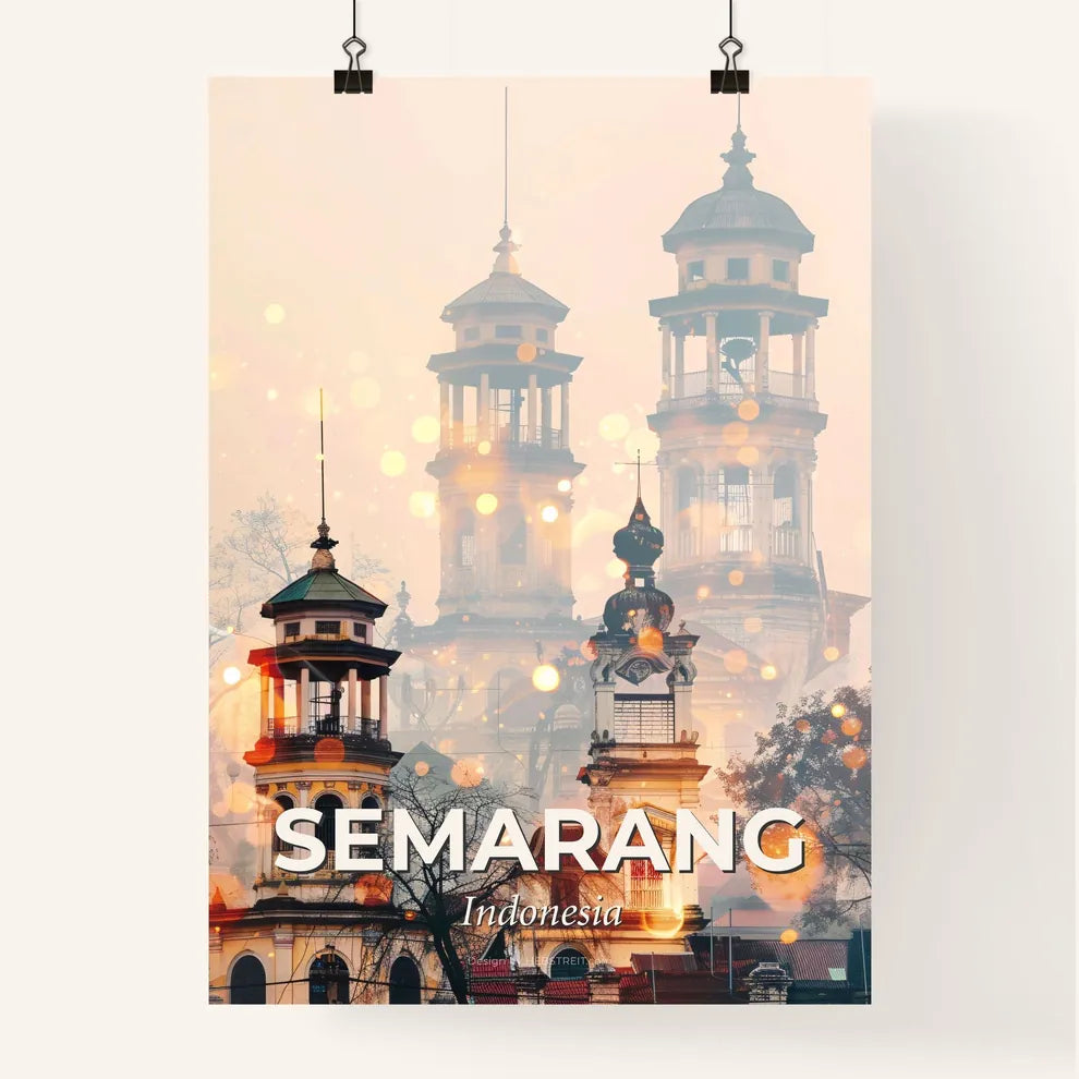 Semarang Skyline Art: Iconic Architecture on Beige Poster