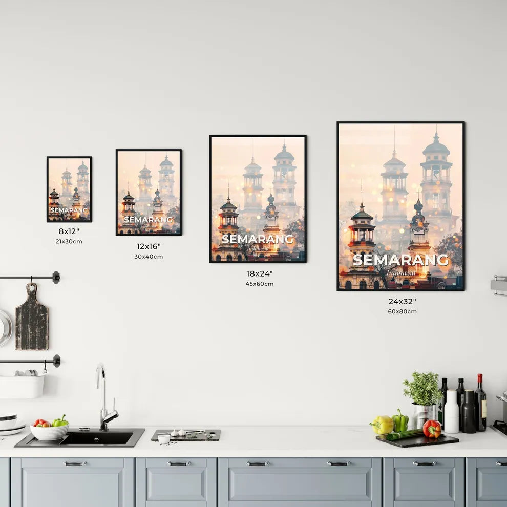 Semarang Skyline Art: Iconic Architecture on Beige Office Art